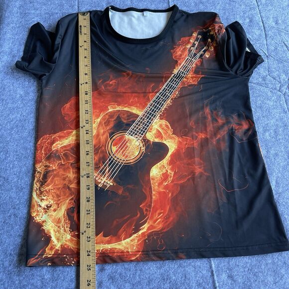 Flaming Guitar Shirt Adult Medium Black Short Sleeve Slinky Gamer Rock‎ Band - Picture 6 of 7